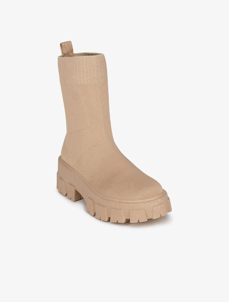 Bottines en tissu stretch à semelles crantées - Taupe - 3