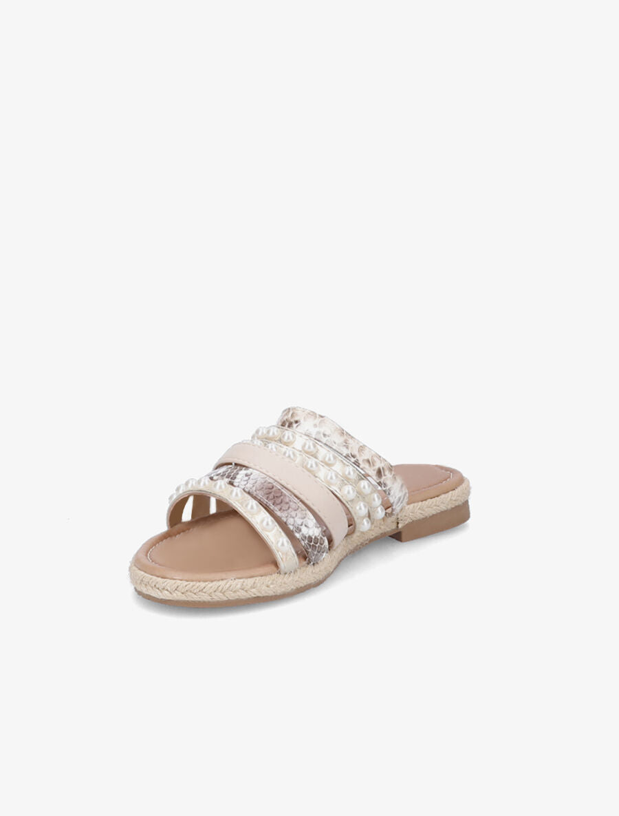 Mules à brides ornées de perles - Beige - 2