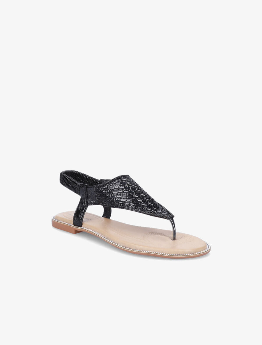 Nu-pieds à brides en T à strass - Noir - 1