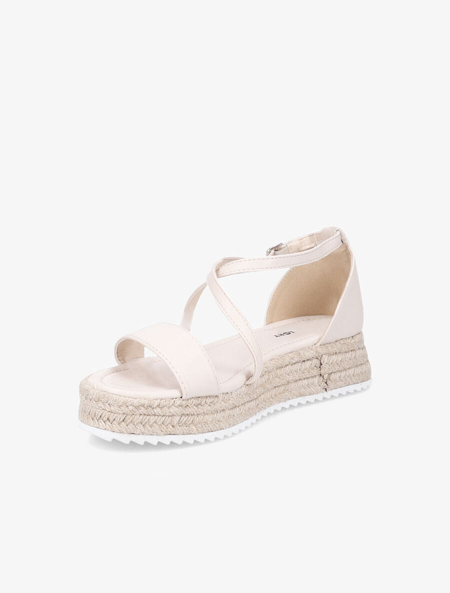 Nu-pieds en simili à plateforme en raphia - Beige - 3