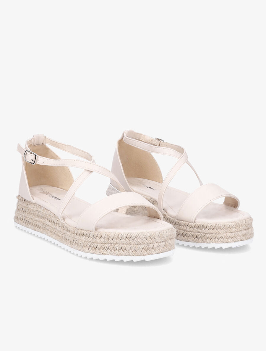 Nu-pieds en simili à plateforme en raphia - Beige - 4