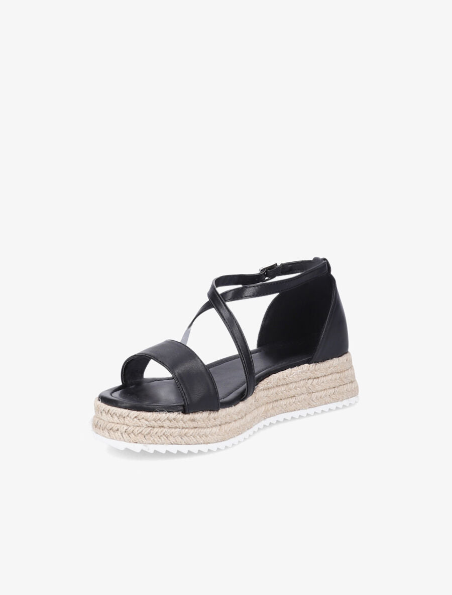 Nu-pieds en simili à plateforme en raphia - Noir - 3