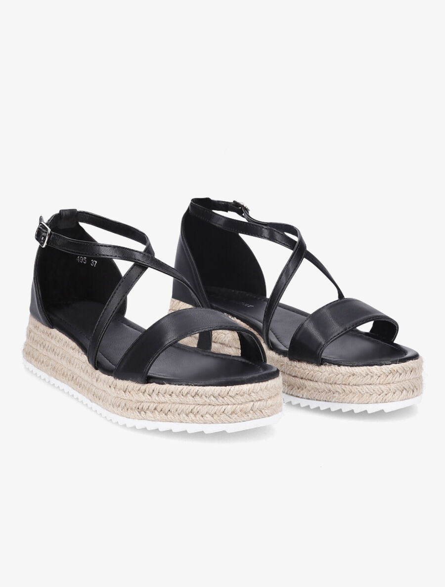 Nu-pieds en simili à plateforme en raphia - Noir - 4