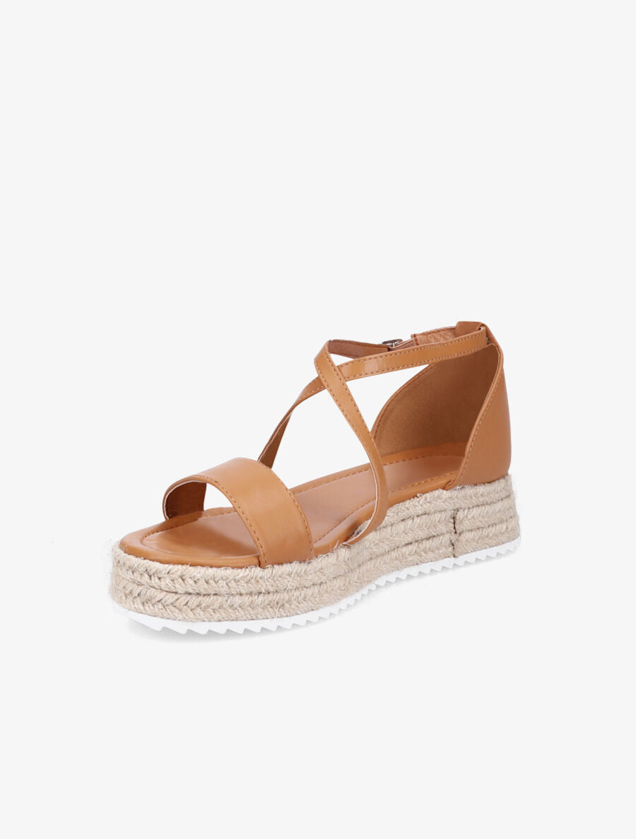 Nu-pieds en simili à plateforme en raphia - Camel - 3