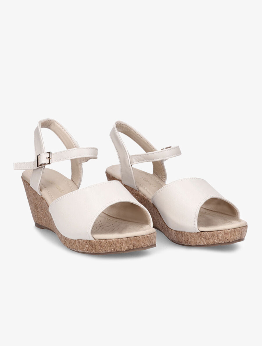 Sandales compensées en simili - Beige - 4
