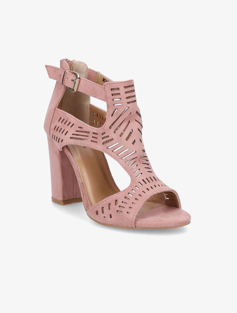 Sandales à talon et ganses ajourées stylisées - Rose - 2
