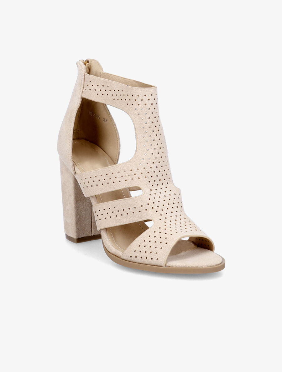 Sandales ajourées en suédine à talon - Beige - 2