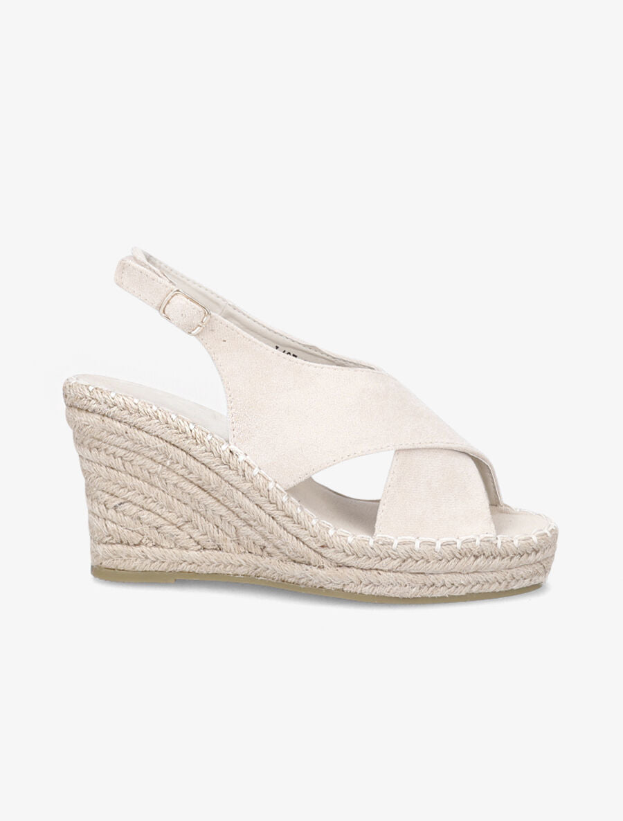Sandales croisées à talon compensé - Beige - 1