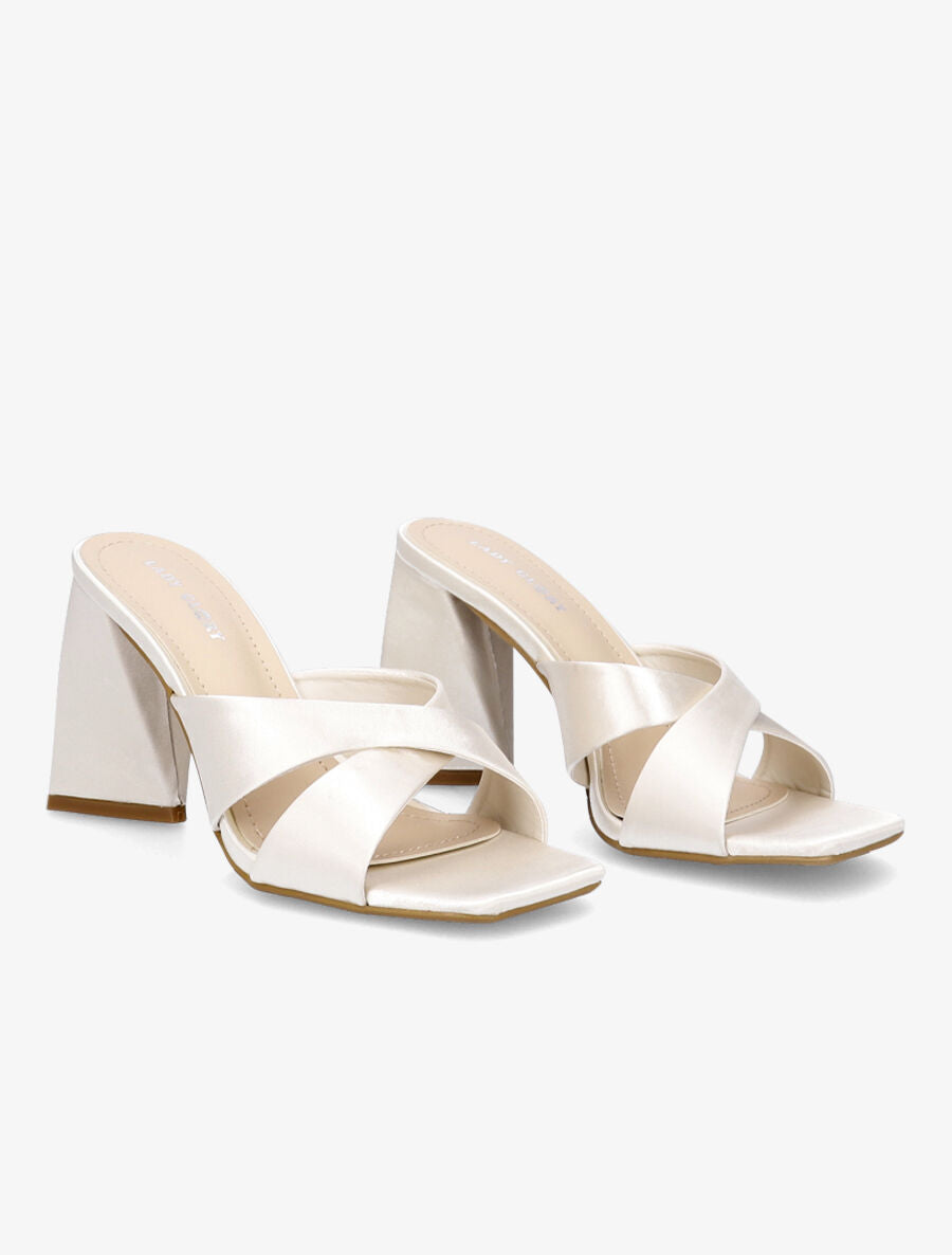 Mules satinées croisées - Beige - 4