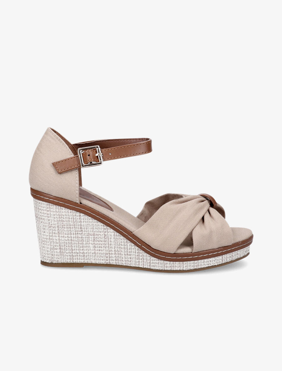 Sandales compensées à ganse style noeud - Taupe - 1