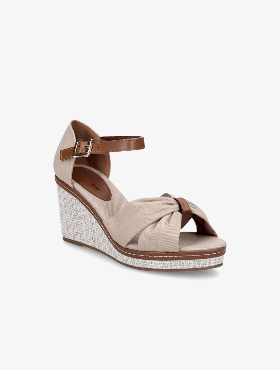 Sandales compensées à ganse style noeud - Taupe - 2