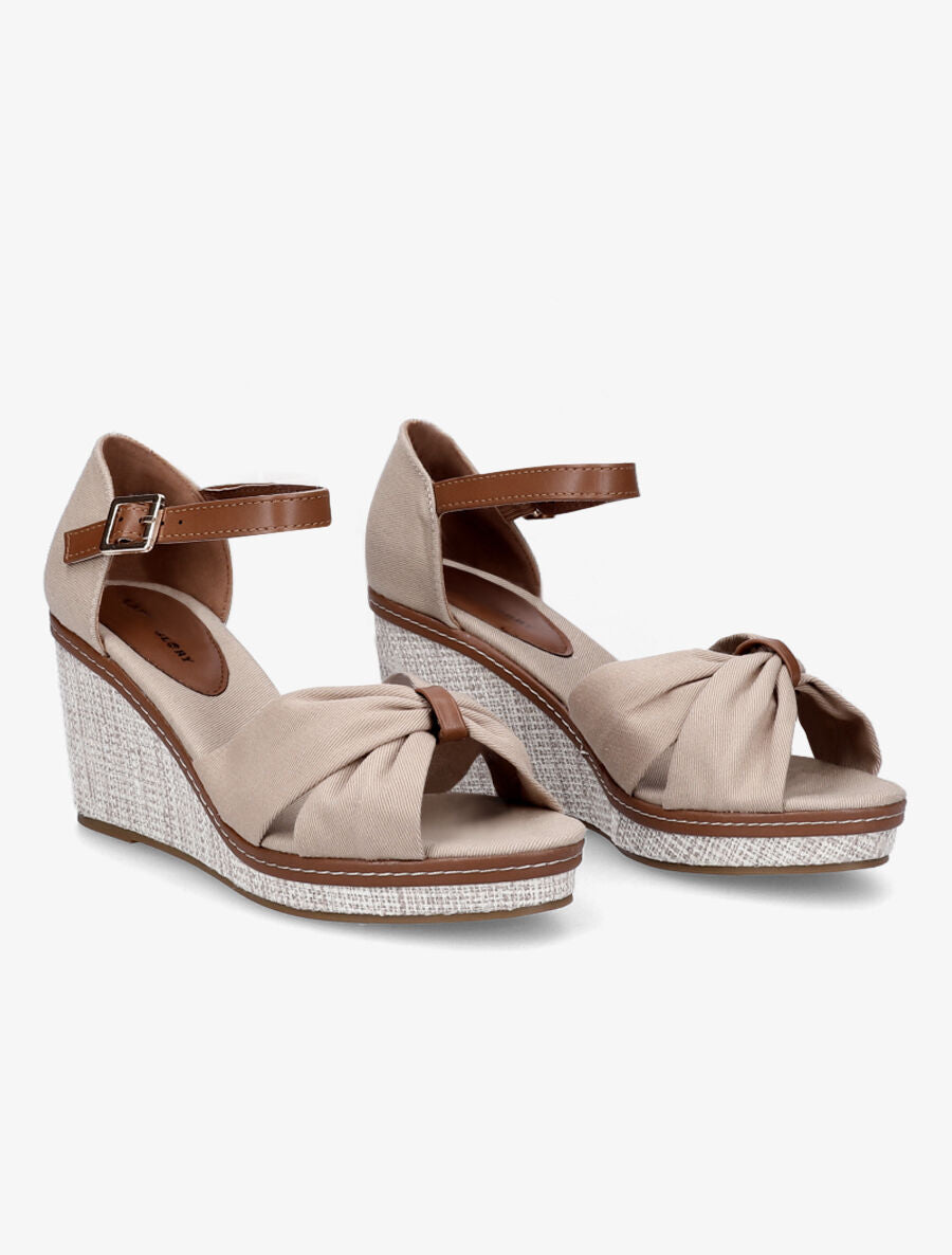 Sandales compensées à ganse style noeud - Taupe - 4