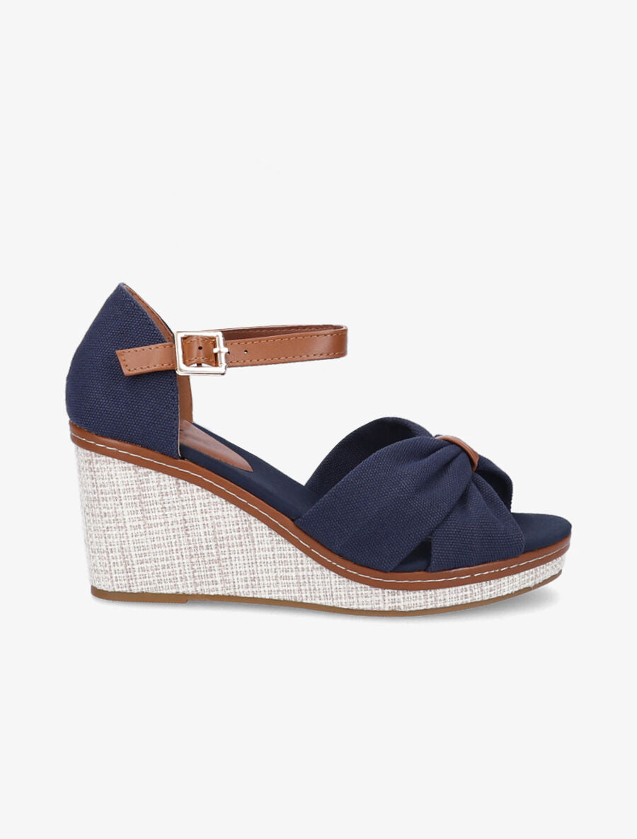 Sandales compensées à ganse style noeud - Marine - 1
