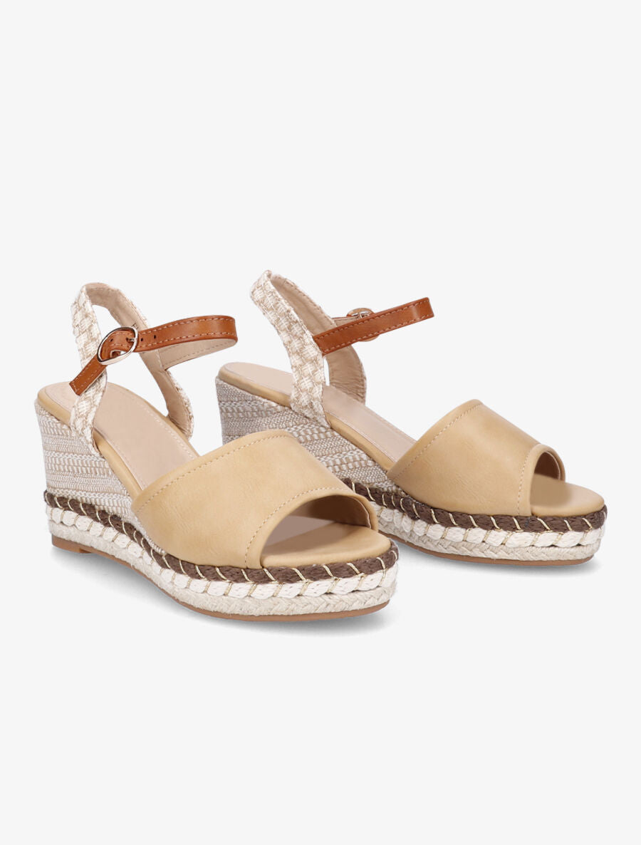 Sandales en simili à talon compensé stylisé - Beige - 4