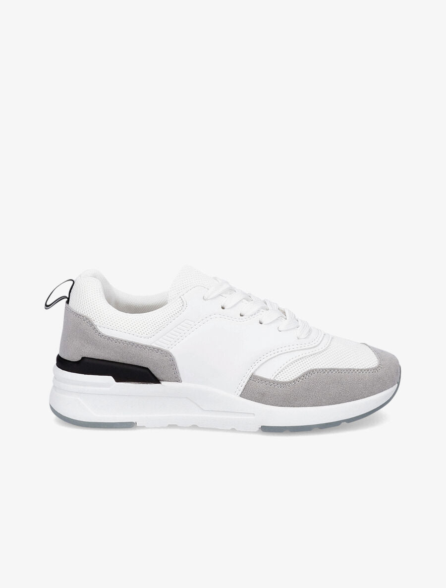 Sneakers en simili et mesh - Gris clair - 1