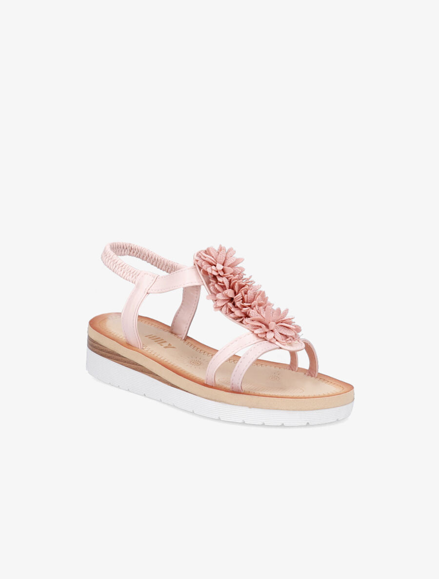 Nu-pieds à détail fleurs et contrefort élastiqué - Champagne - 5