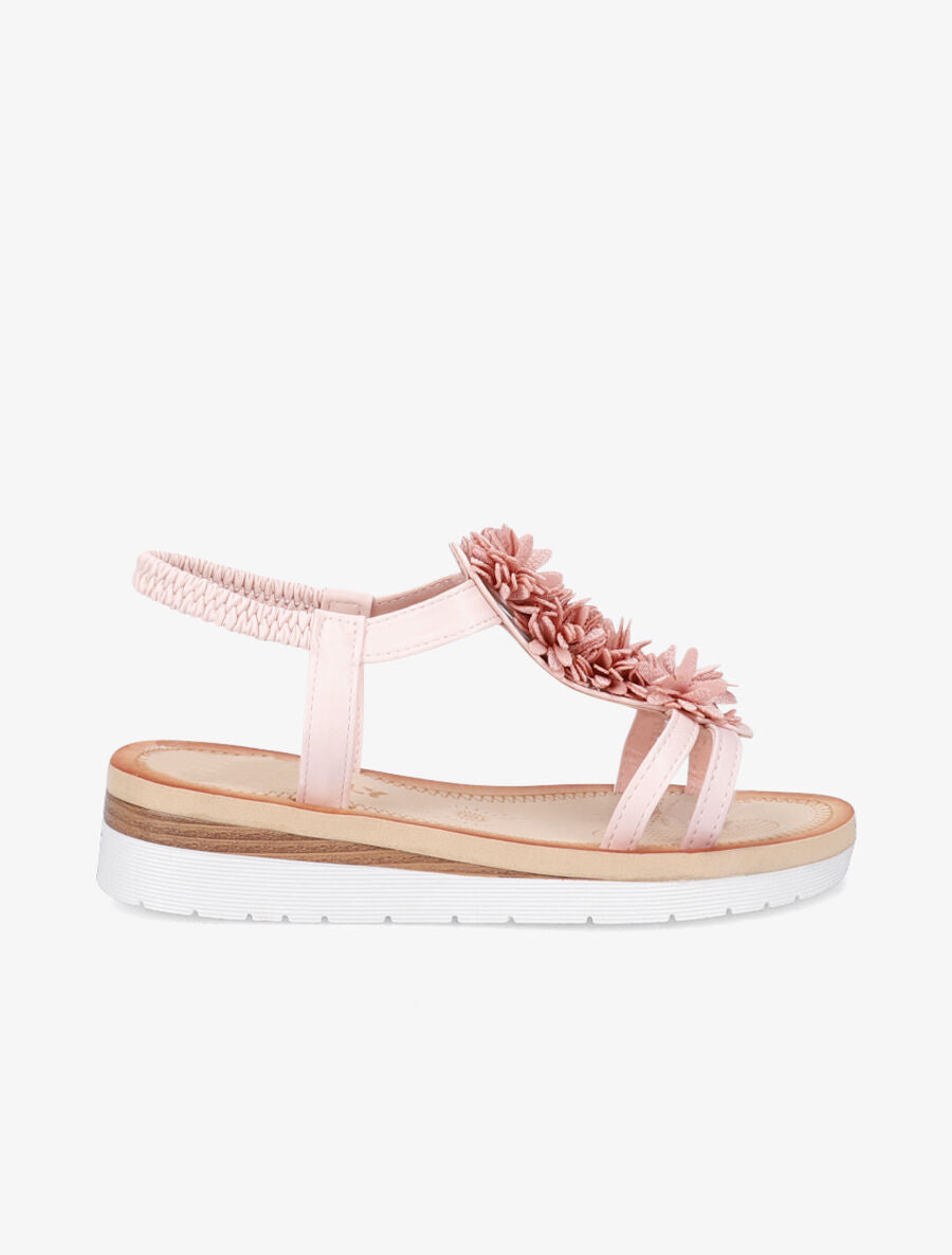 Nu-pieds à détail fleurs et contrefort élastiqué - Champagne - 3