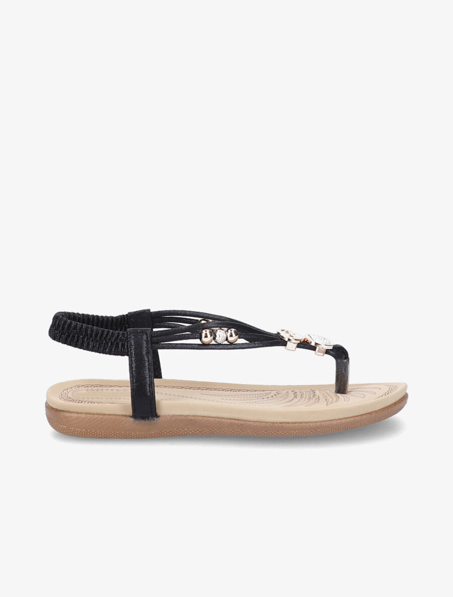 Nu-pieds à détail bijoux et contrefort élastiqué - Noir - 3