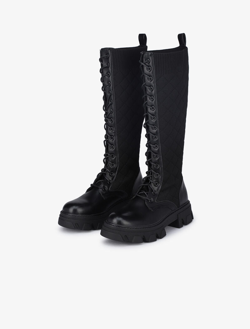 Bottes matelassées à lacets style rangers - Noir - 4