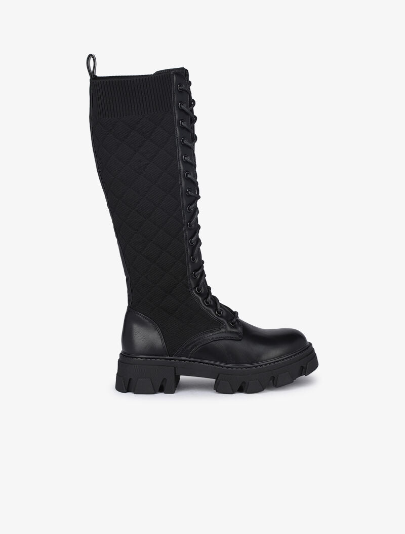 Bottes matelassées à lacets style rangers - Noir - 1