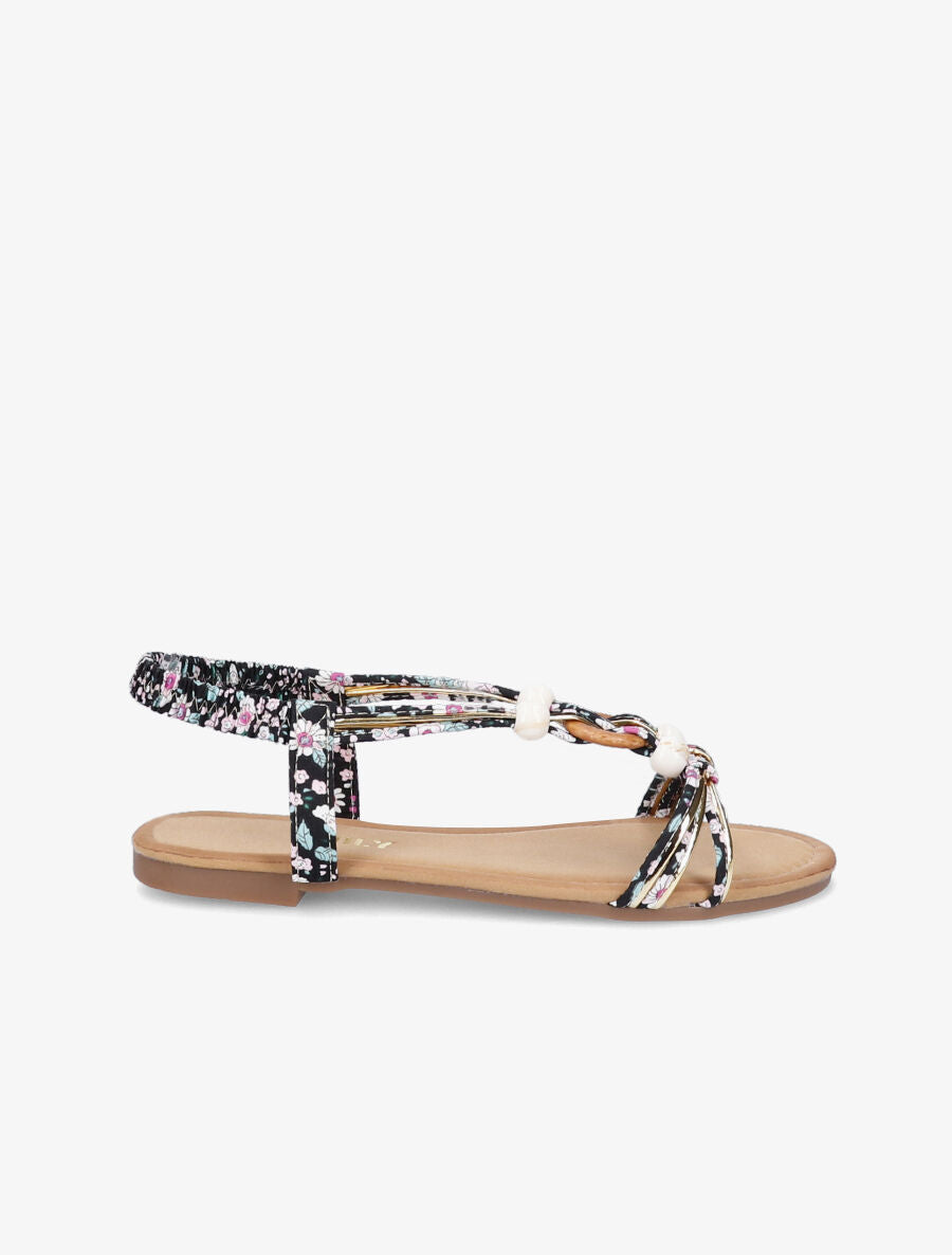 Nu-pieds à perles imprimé fleuri - Noir - 3
