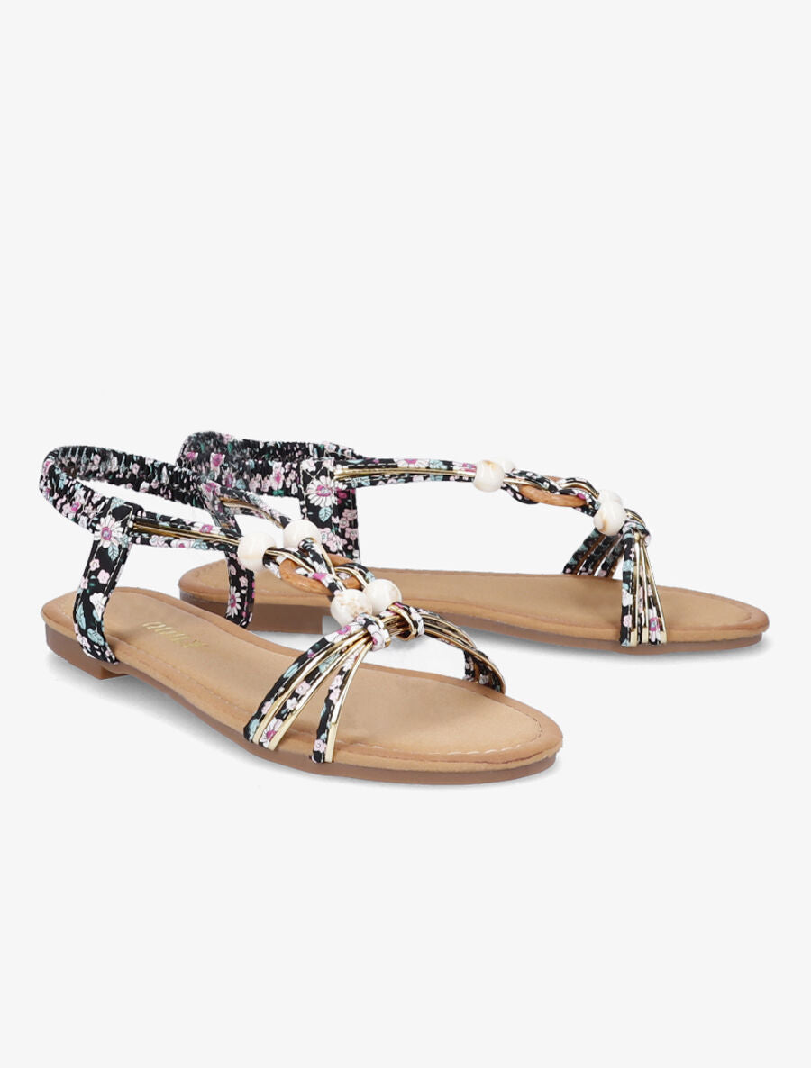 Nu-pieds à perles imprimé fleuri - Noir - 4