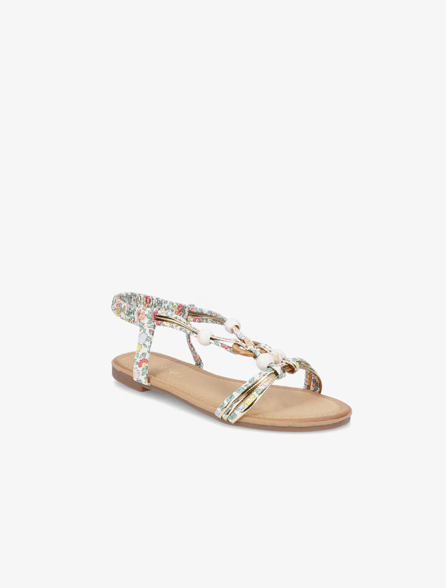 Nu-pieds à perles imprimé fleuri - Écru - 5