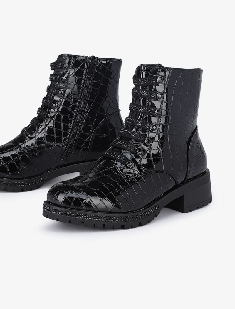 Bottines styles rangers effet croco à lacets trompe l&
