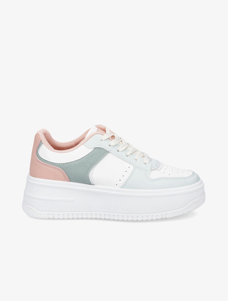 Sneakers en simili à plateforme - Vert - 5