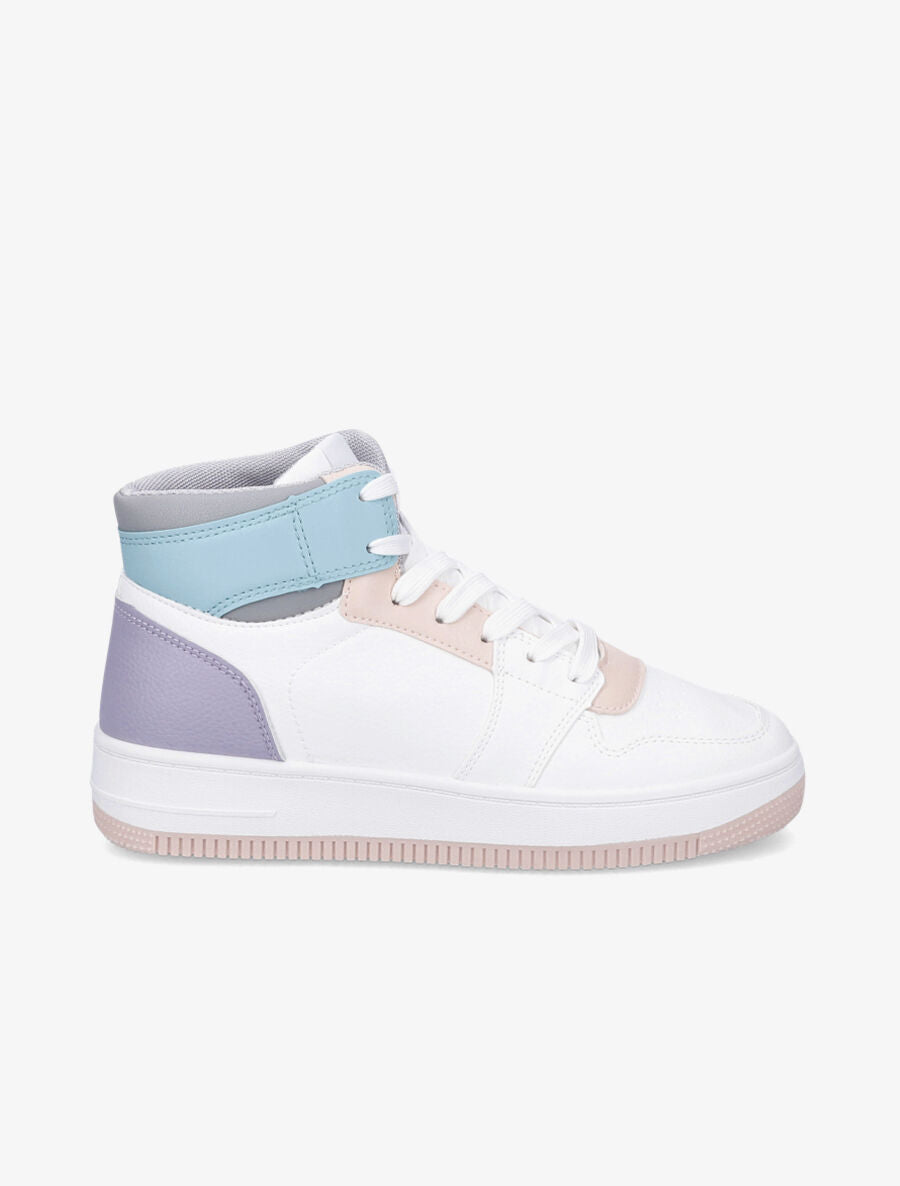 Sneakers montantes en simili effet grainé - Bleu - 1