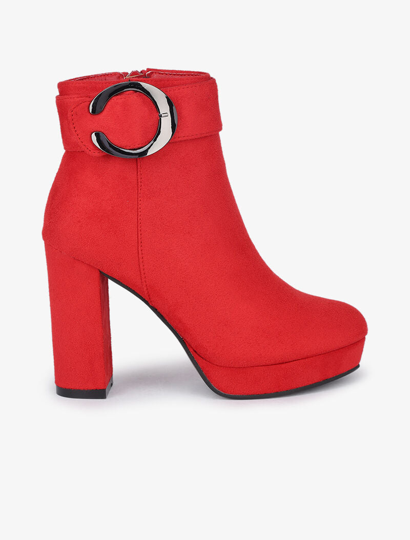 Bottines à talons et boucles métalliques - Rouge - 2