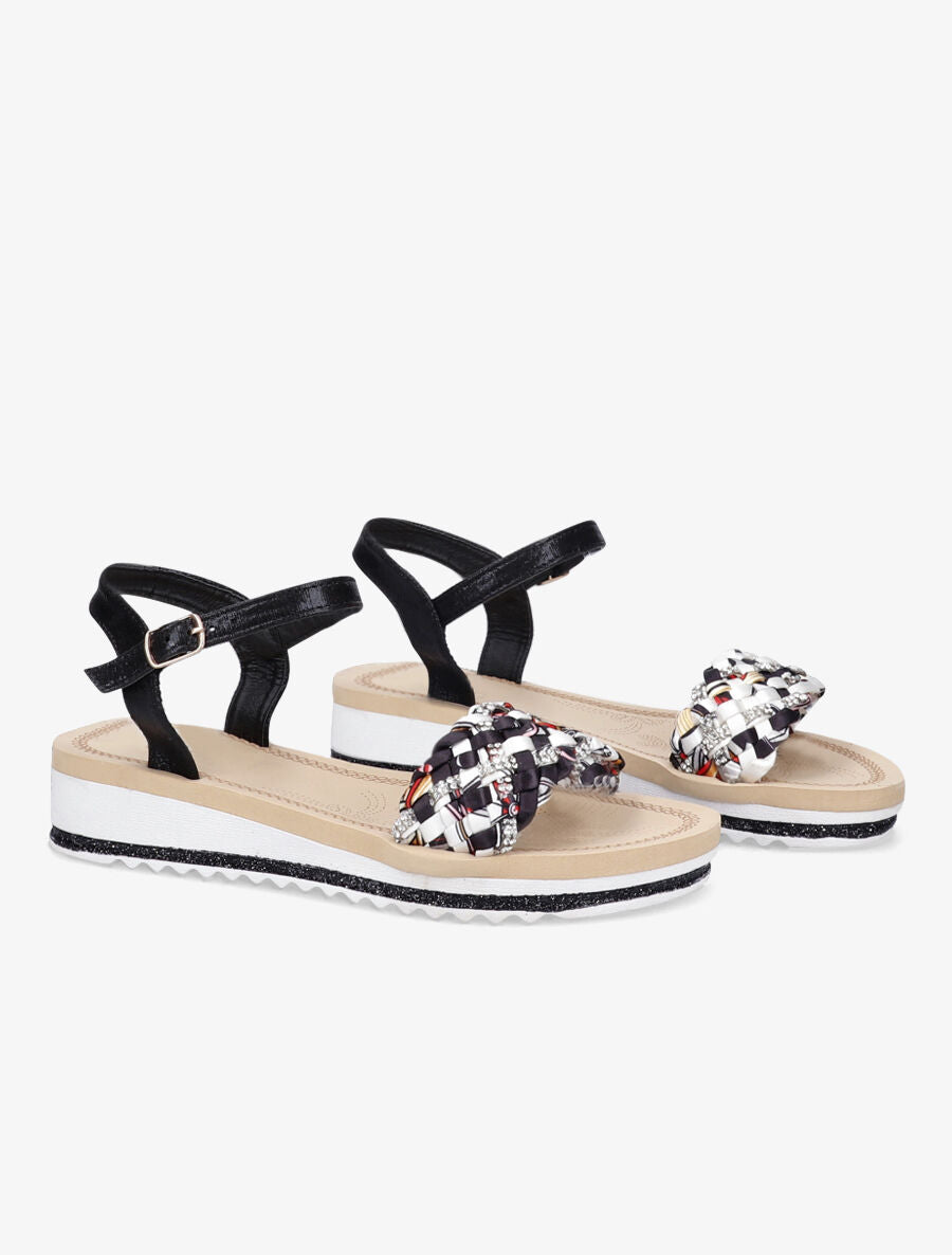 Nu-pieds en tissu tressé graphique - Noir - 4