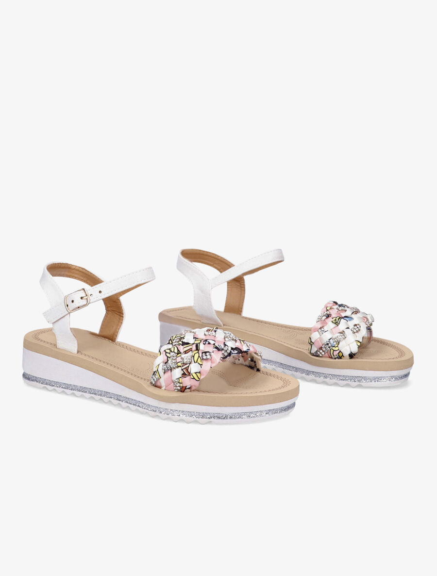 Nu-pieds en tissu tressé graphique - Blanc - 4