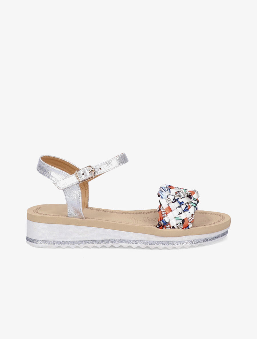 Nu-pieds en tissu tressé graphique - Argent - 2