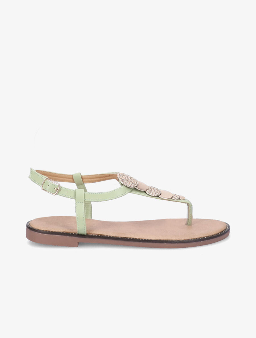 Nu-pieds à médailles métalliques - Vert amande - 2