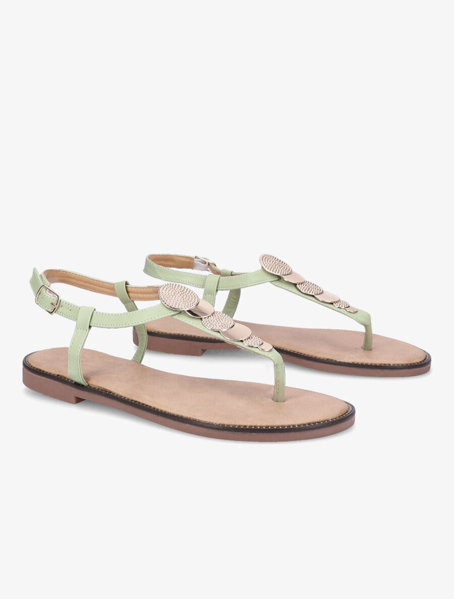 Nu-pieds à médailles métalliques - Vert amande - 4