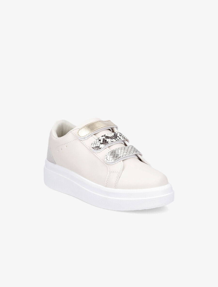 Sneakers à scratch à détail croco et python - Beige - 2