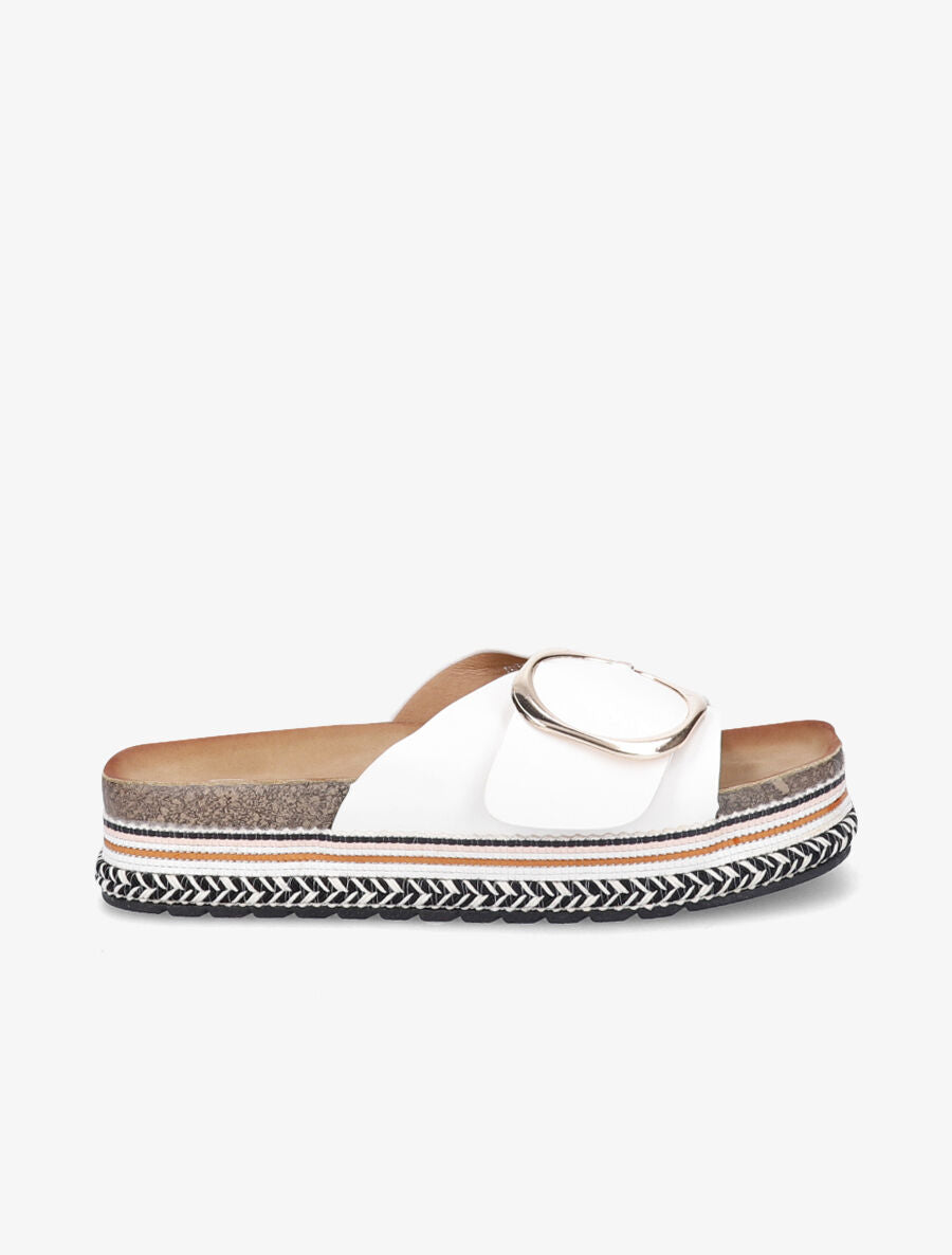 Claquettes à boucle et semelle plateforme - Blanc - 5