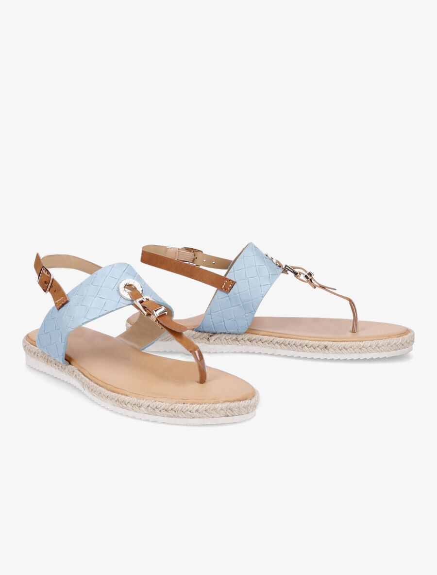 Nu-pieds tressés et semelle en raphia - Bleu - 4