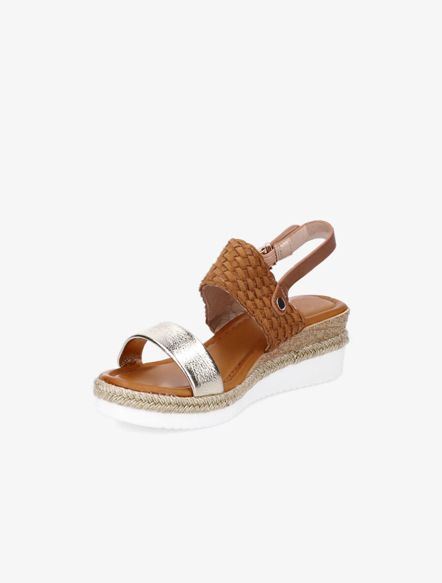 Sandales compensées à bride style osier et irisé - Camel - 3