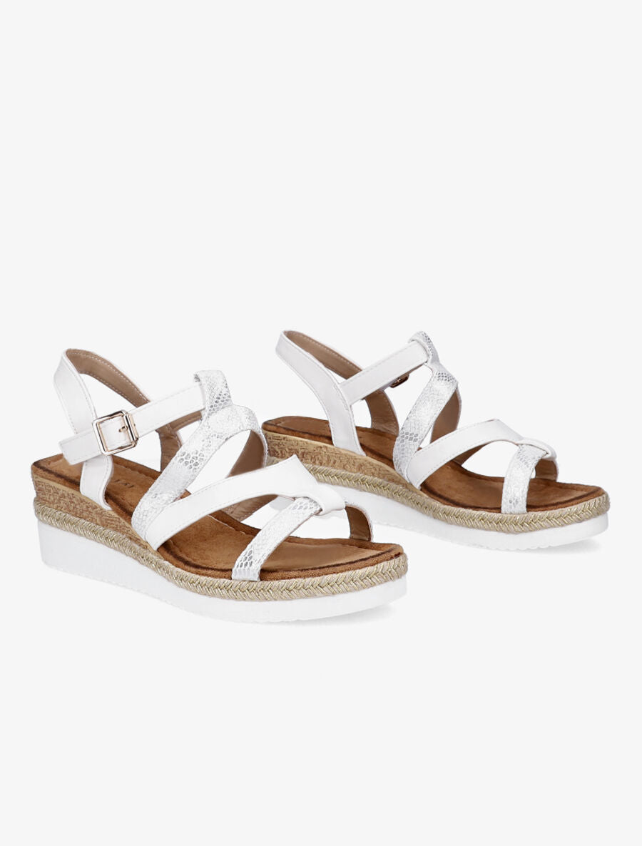 Sandales compensées à brides irisées style python - Blanc - 4