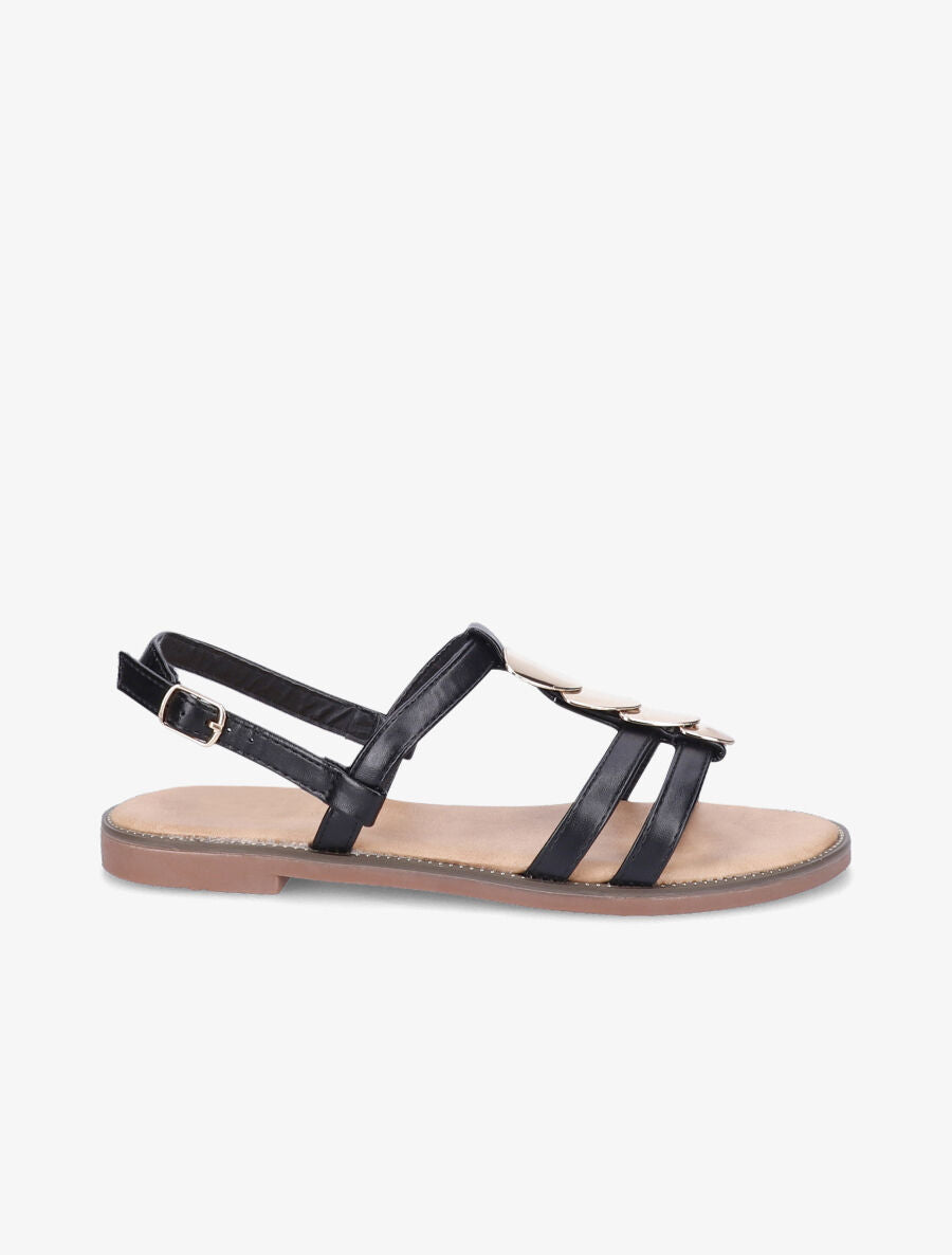 Nu-pieds à détail bijou doré - Noir - 1