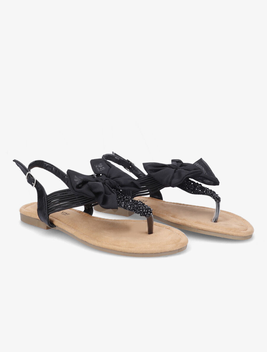 Nu-pieds à noeud et à strass - Noir - 4