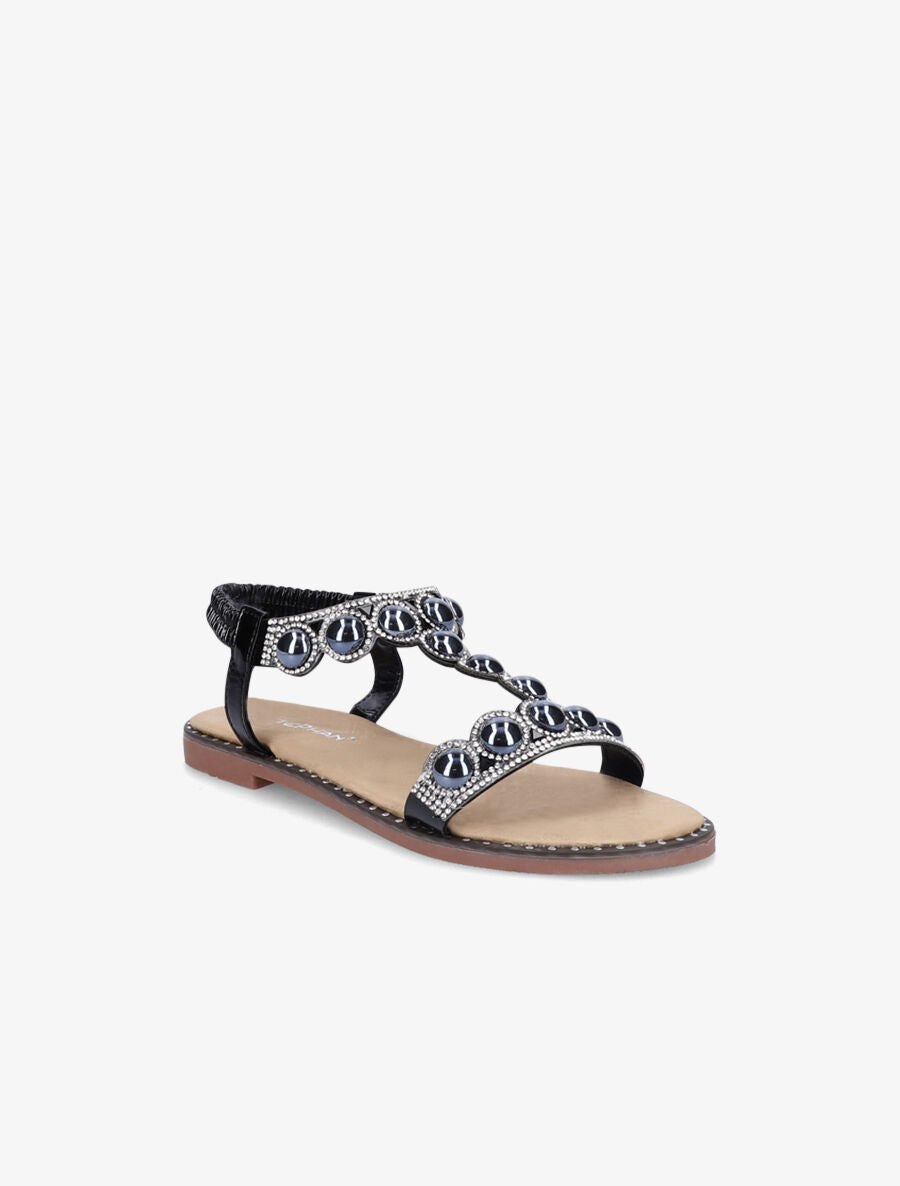 Nu-pieds à strass et perles vernies - Noir - 5