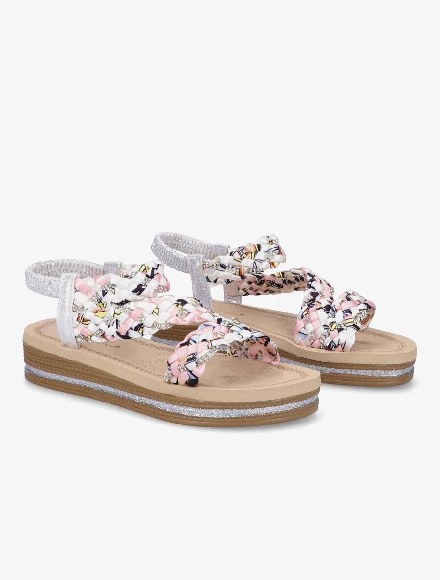 Nu-pieds tressés à strass et paillettes - Argent - 4