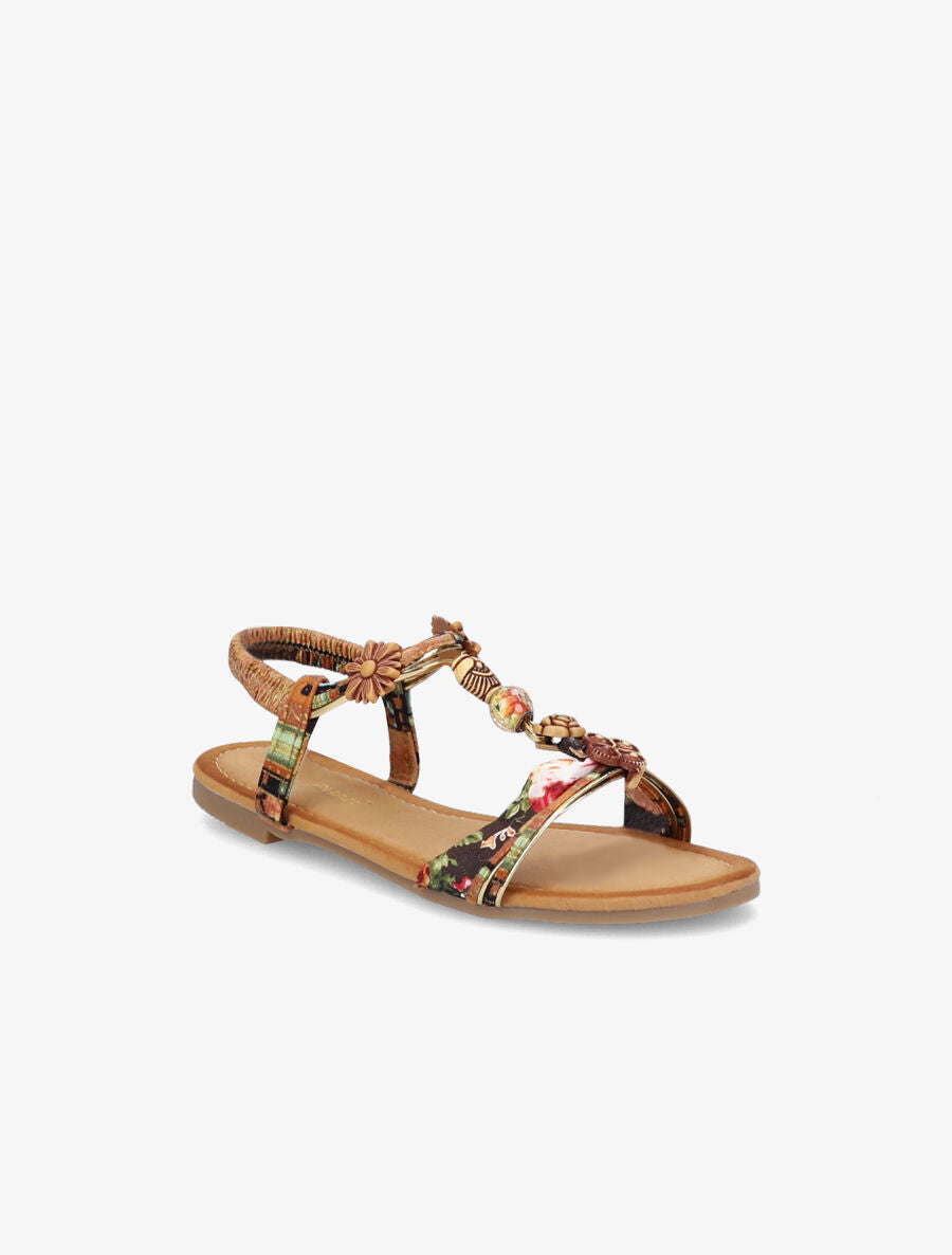 Nu-pieds à imprimé aztèque et perles - Camel - 1