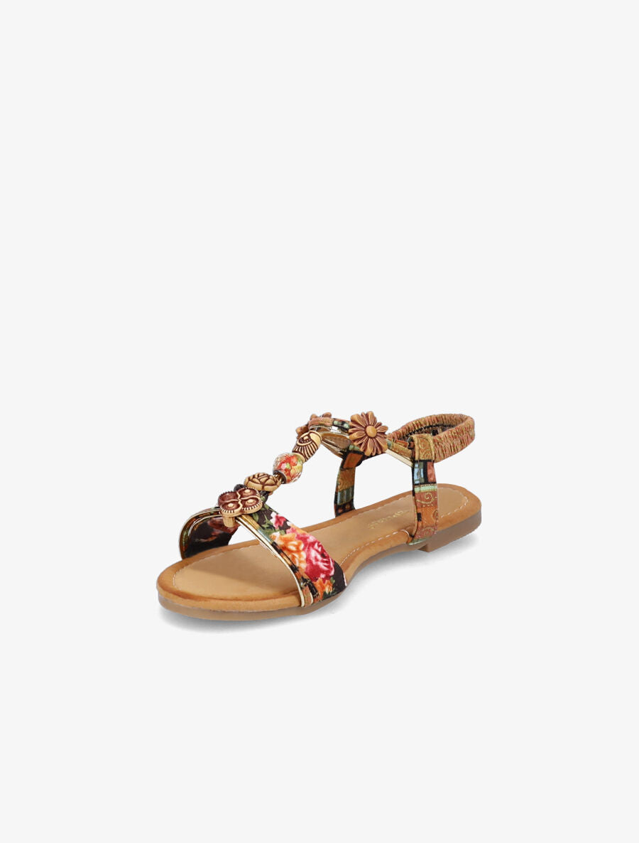 Nu-pieds à imprimé aztèque et perles - Camel - 3