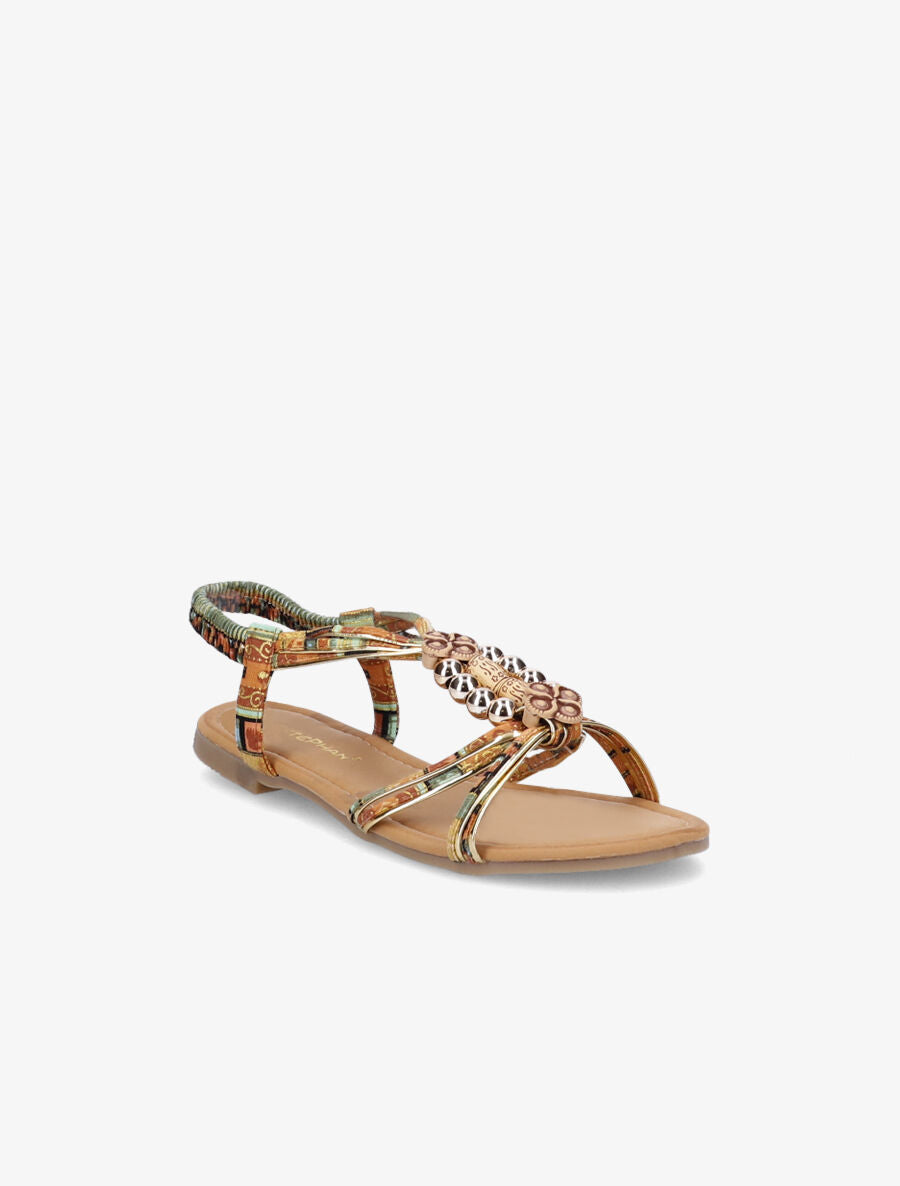 Nu-pieds imprimés à empiècements en bois - Camel/vert - 1