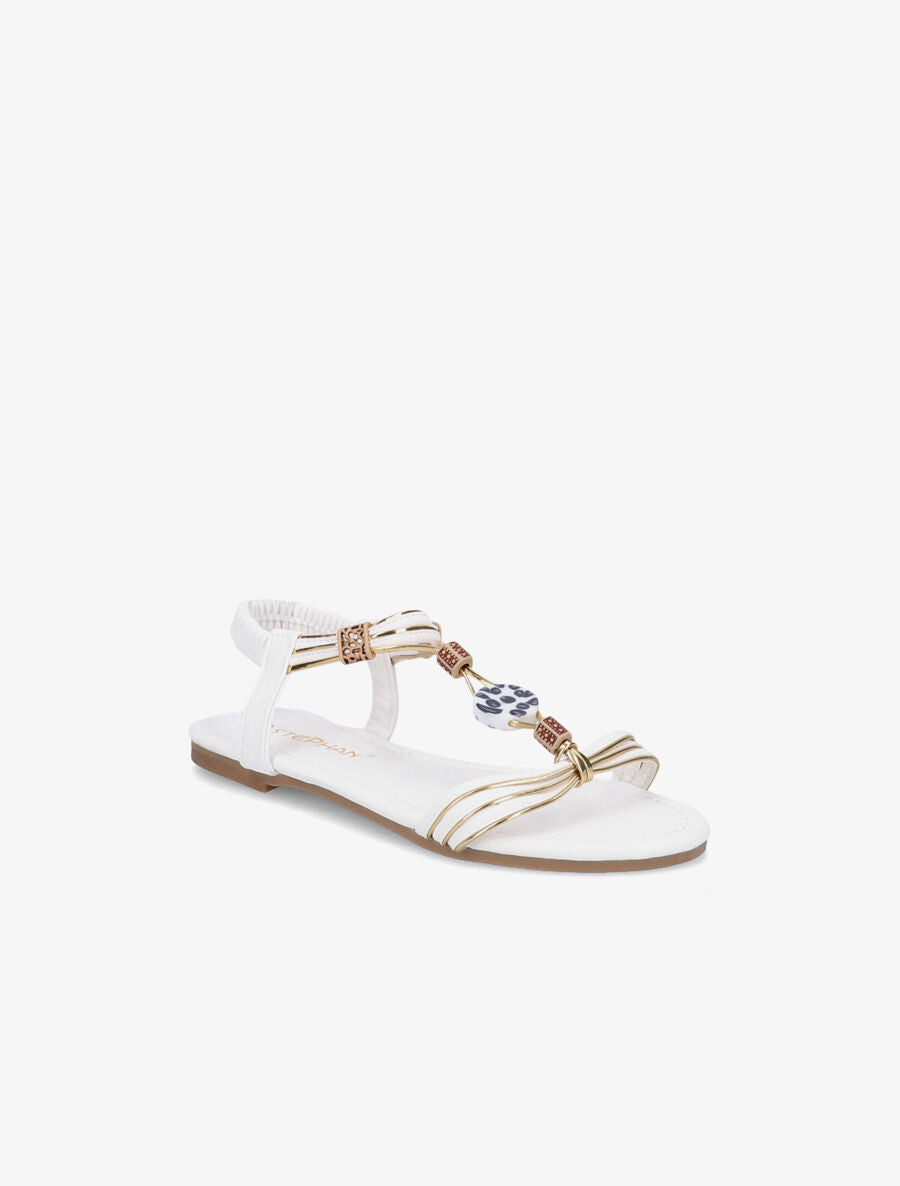 Nu-pieds à perles et liserés dorés - Blanc - 1