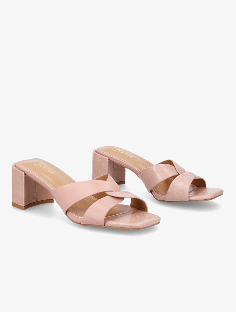 Mules effet croco à talon stylisé - Rose - 4